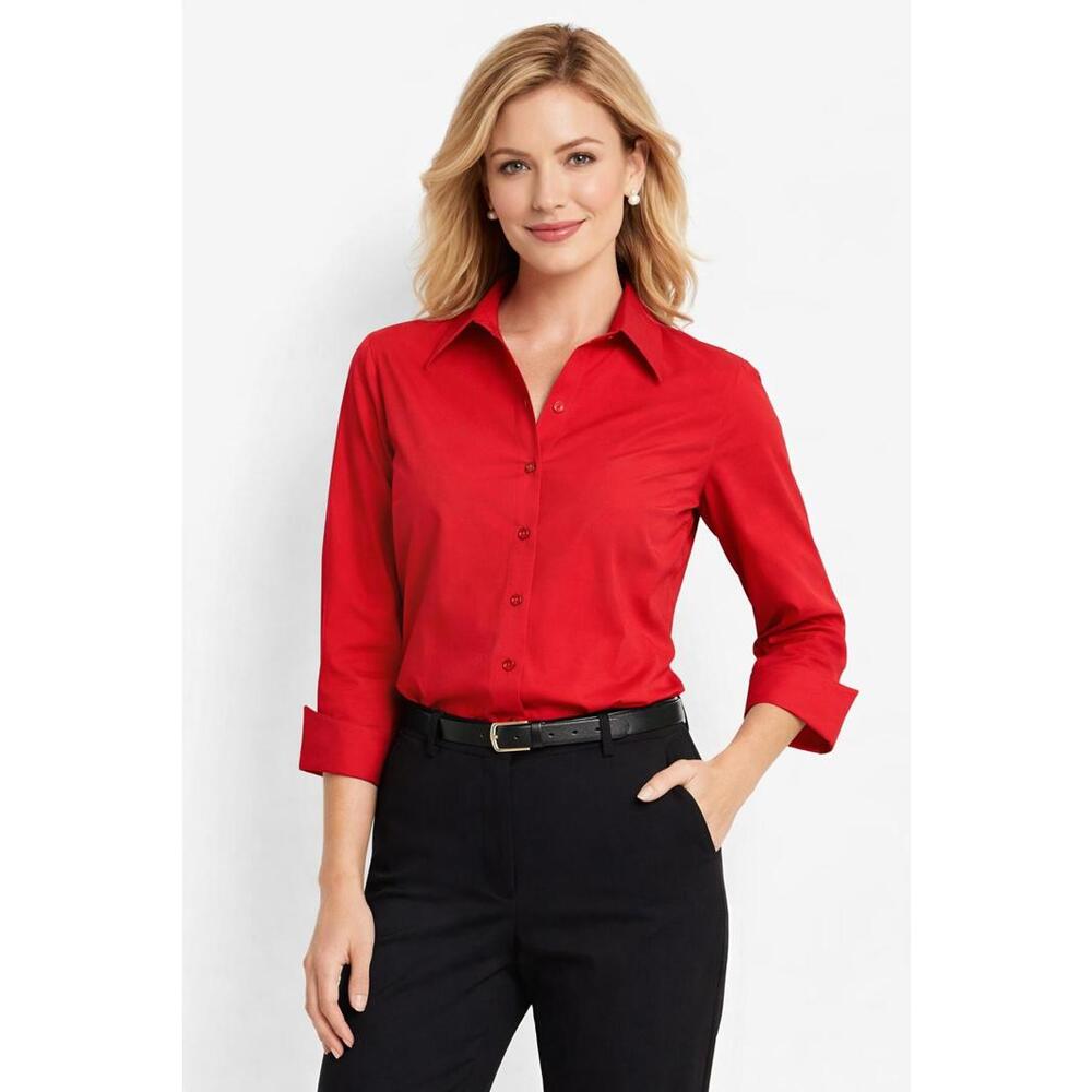 Talbots Petites Coral Button-Up Wrinkle Resistant Stretch blouse Career Top - 14